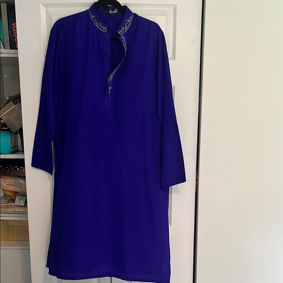 Elegant Royal Blue Long Sleeve Dress - Picture 3 of 3